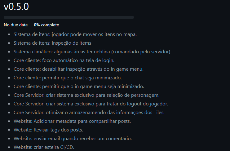 Lista com as tarefas planejadas para a versão 0.5.0